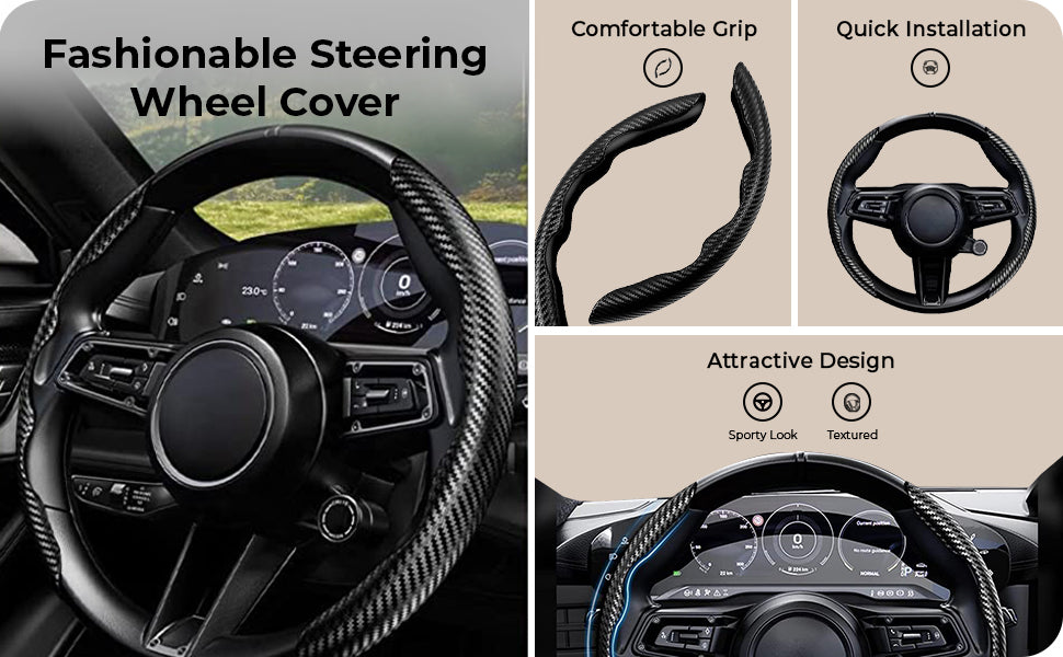 New Carbon Fiber Steering Wheel Grip Cover for Cars (Universal Size)