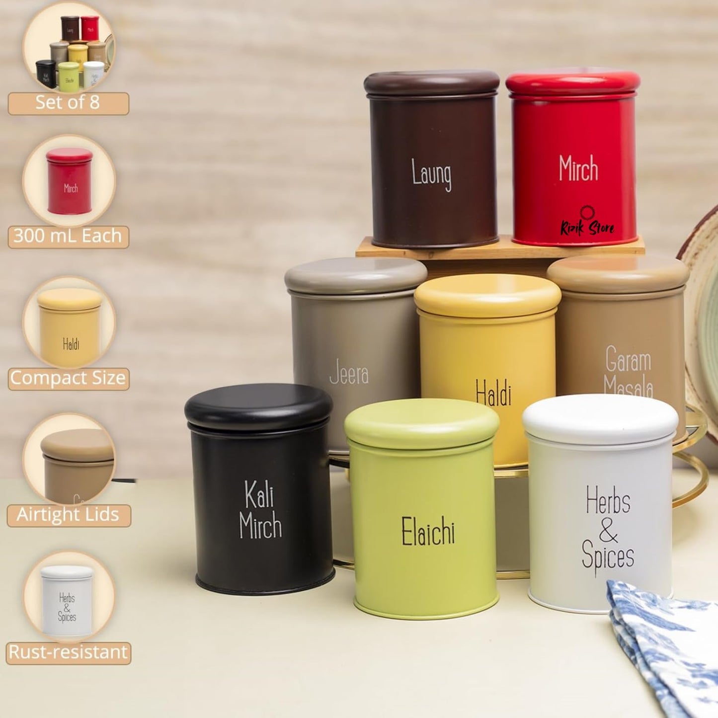 Metal Spice Jar Set Of 8 Pcs ( Each 300 ml )