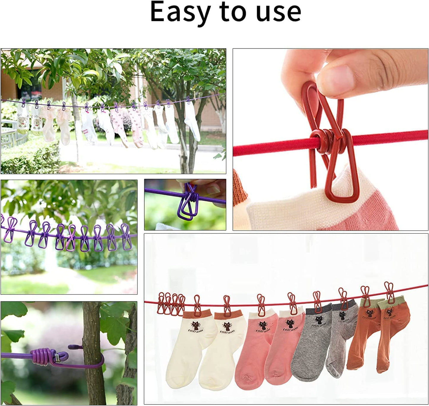 Cloth Drying Rope with 12 clips + FREE Travel Shoe Bags