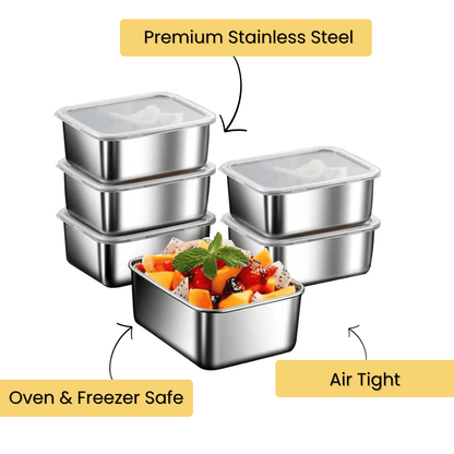Steel Square Containers ( 6 pack, 650ml each )